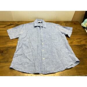 Idillio Positano Short Sleeve Linen Blue Button Down Shirt Mens L Made In Italy